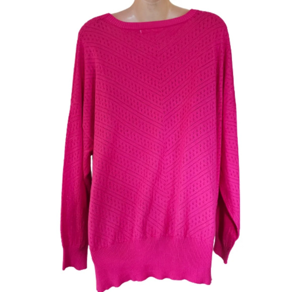 89th + Madison Fushia Pink Drop Shoulder V-Neck Knit Sweater Size Women's 2X NEW - Picture 2 of 11